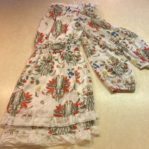 Endless Rose Floral Ruffle Off Shoulder Bishop Sheer 2 Tiers Elastic Waistband - Picture 10 of 15